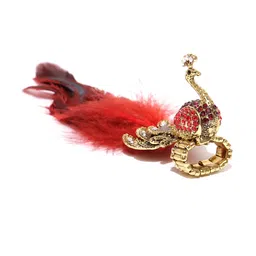 YouBella Antique Gold-Toned & Red Peacock-Shaped Stone-Studded Ring-picture-29