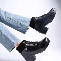 Stylestry Casual Block-Heeled Biker Boots-picture-37