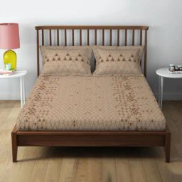 Spaces Cotton Geometric Brown 132 TC Double Bedsheets-picture-48