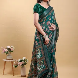 DAATAR Floral Pure Linen Saree image 5