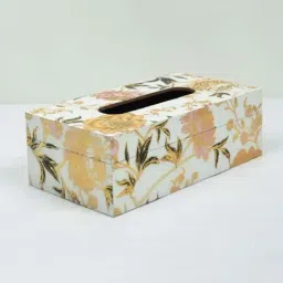 CasaGold White Flower Combo Tissue Box Holder with Set of 6 Coaster Set image 4