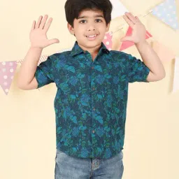 Fabindia Boys Navy Cotton Printed Shirt-image-31