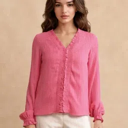 RAREISM Pink Polyester Solid Long Sleeves Top-picture-16