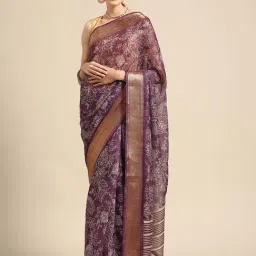 Silk Land Purple Printed Saree With Unstitched Blouse-image-57