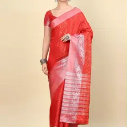 Soch Womens Red Geometric Woven Design Jacquard Weave Art Silk Saree-image-45