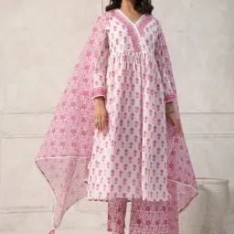 Ganga Grace Pink Colour Butti Hand Block Printed Anarkali Kurta with Bottom and Dupatta-picture-10