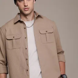 WROGN Self Design Regular Fit Textured Casual Shirt-picture-37