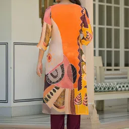 AARAAS Women Printed Regular Silk Crepe Kurta with Trousers & With Dupatta image 3