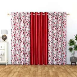 GEET CREATIONS Coffee Brown & White Set of 3 Floral Room Darkening Door Curtain-picture-10