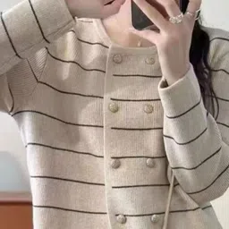 StyleCast Women Striped Round Neck Cardigan image 2