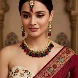 LUCKY JEWELLERY 18K Gold-Plated Kundan-Studded Jewellery Set-image-29