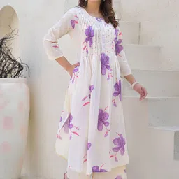 Indo Era Floral Printed Round Neck Pure Cotton Tunic With Palazzo image 5