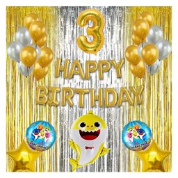 Bubble Trouble 3rd Third Happy Birthday Baby Shark Party Decoration Foil Balloon Set With Balloons Combo Kids BirthdayTheme Party Decoration Items (Pack Of 40) Golden-picture-41