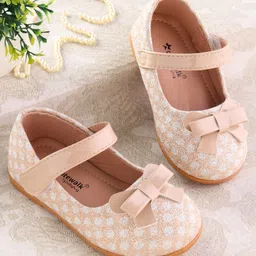 Cute Walk by Babyhug Velcro Closure Ballerina with Bow Applique - Beige-picture-18