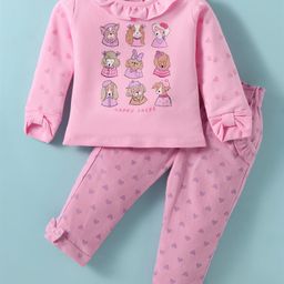 ToffyHouse Cotton Knit Full Sleeves Top & Legging Set With Animal Print - Pink-image-11