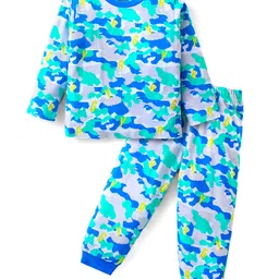 Babyhug Cotton Knit Full Sleeves Night Suit With Camouflage Print - Blue & Melange Grey-picture-11