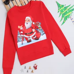 Ninos Dreams Fleece Christmas Theme Full Sleeves Santa Claus Printed Sweatshirt - Red-picture-19