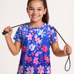Pine Active Knit Half Sleeves T-Shirt with Floral Print - Blue-picture-0