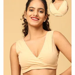 The Mom Store Cotton Spandex Sleeveless Solid Maternity Nursing Sleep Bra - Beige-picture-42