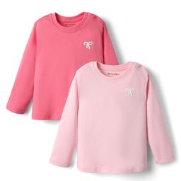kookie kids india Kookie Kids Interlock Knit Full Sleeves T-Shirts with Bow Print Pack of 2 - Light & Dark Pink-picture-46
