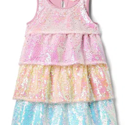 Primo Gino Woven Sleeveless Layered Party Dress with Sequin Detailing - Pink-image-79