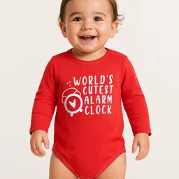 Doodle Poodle 100% Cotton Knit Full Sleeves Onesie With Alarm Clock Print - Red-picture-21