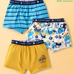 Babyoye 100% Cotton Stripes & Vehicles Printed Trunks Pack Of 3 - Multi Colour-picture-26