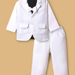 Robo Fry Cotton Woven Full Sleeves Blazer & Trouser With Inner Tee & Bow Applique - White-picture-23