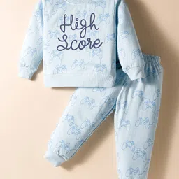 Smarty Boys 100% Cotton Knit Full Sleeves T-Shirt & Lounge Pants Set With Text Print - Light Blue-picture-25
