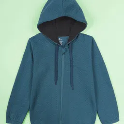 Kiddopanti Knit Full Sleeves Solid Quilted Hooded Jacket - Turquoise Blue-picture-26