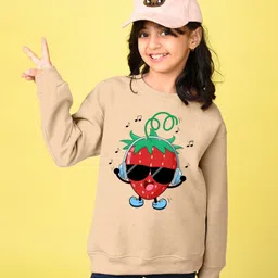 NUSYL Fleece Knit Full Sleeves Strawberry Printed Light Winter Sweatshirt - Beige-image-41