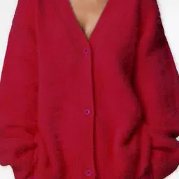 StyleCast Women Solid V-Neck Long Sleeves Front Open Regular Cardigan with Fuzzy Detail-picture-34