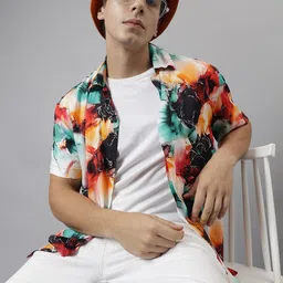 Hancock Men Comfort Spread Collar Floral Printed Relaxed Fit Casual Shirt-image-6