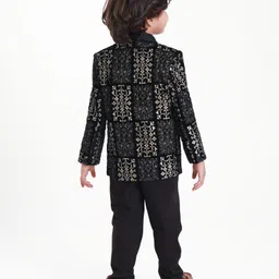 Babyhug Woven Full Sleeves Embroidered 4 Piece Party Suit With Bow - Black image 2