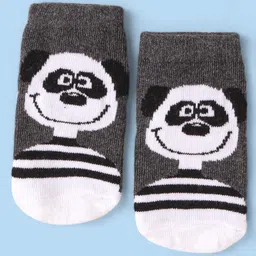 Cute Walk By Babyhug Knit Ankle Length Anti-Bacterial Socks with Animal Design Pack of 3 - Gray & Black image 2