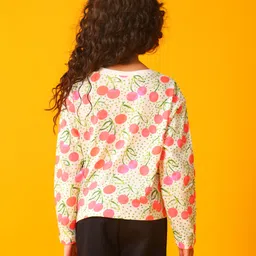 Anthrilo Blended Knit Full Sleeves Cherries & Polka Dots Printed Tee - Off White image 3