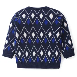 Babyhug Knitted Full Sleeves Pullover Sweater Set with Argyle Design - Navy Blue image 3