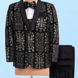 Babyhug Woven Full Sleeves Embroidered 4 Piece Party Suit With Bow - Black image 3