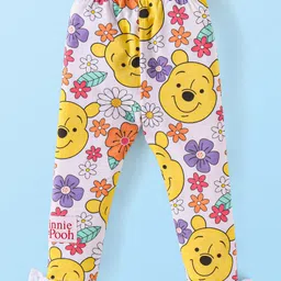 Babyhug Disney Lycra Knit Leggings With Winnie the Pooh Graphics With Bow & Badge Detailing Pack of 2 - Yellow & Pink image 3