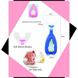 THE LITTLE LOOKERS 360° U-Shaped Toothbrush with Food Grade Silicone Head | Soft Bristles & Easy Grip Ideal for Babies & Kids (Pack of 1, Blue) image 4