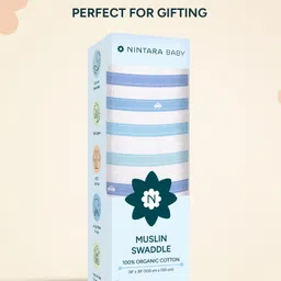 Nintara Baby Swaddle - 100% Organic Premium Muslin Cotton, 39" x 39" (100 cm x 100 cm), Ultra-Soft, Breathable & Lightweight, Multipurpose, Hypoallergenic, Gift for Newborn Boys image 4