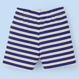 Doodle Poodle 100% Cotton Knit Half Sleeves Night Suit Stripes & Dino Print - Yellow & Navy Blue image 5