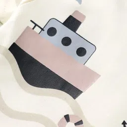 Mini Taurus Interlock Knit Half Sleeves Romper with Nautical Theme Print - Cream image 5