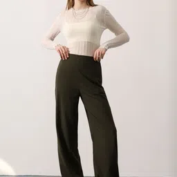 Trendyol Women Solid Mid-Rise Regular Fit Parallel Trousers-image-92