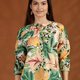 Anouk Floral Print Mandarin Collar Puff Sleeve Top image 2