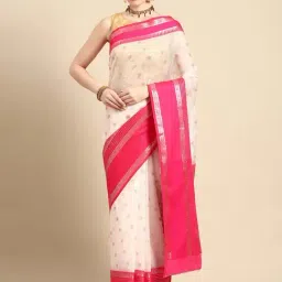 Silk Land Off-White & Pink Woven Saree With Unstitched Blouse-image-48