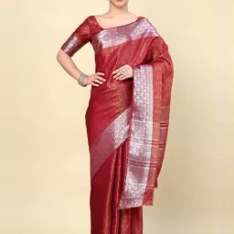 Soch Womens Wine Ethnic Motifs Woven Design Jacquard Weave Art Silk Saree-image-88