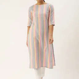 Shaily Multicolor Cotton Regular Fit Striped Kurta-picture-41