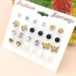Honbon Set Of 12 Pearls Beaded Circular Shape Studs image 4