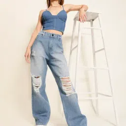 Bene Kleed Light Blue Cotton Distressed Jeans image 4